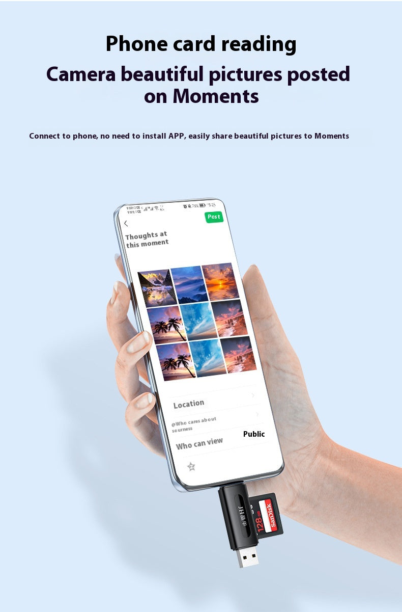 Computer USB Android Phone Dual-use Type-C Multi-function Two-in-one OTG Card Reader Mini TF Camera SD Card