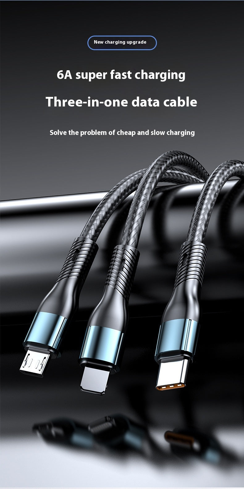 120W Charging Cable Braided Data Cable Three-in-One Tpyec Super Fast Charge Car One Drag Three Huawei General
