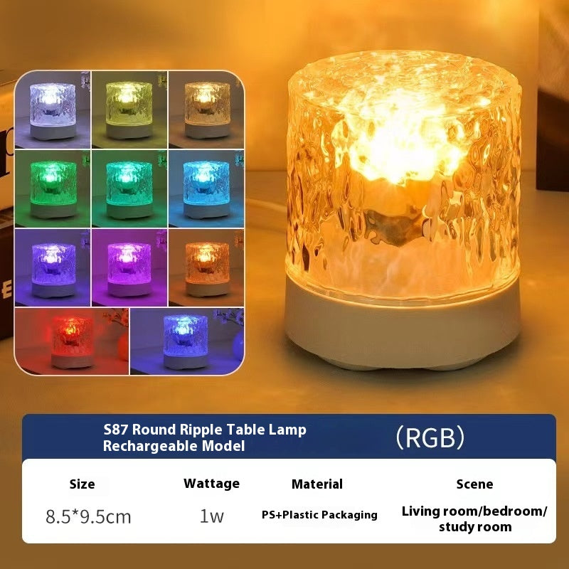 Night Light Table Lamp Night Light Rotating Water Ripple Atmosphere Light Water Pattern Lamp Bedroom Bedside Flame Romantic Lamp