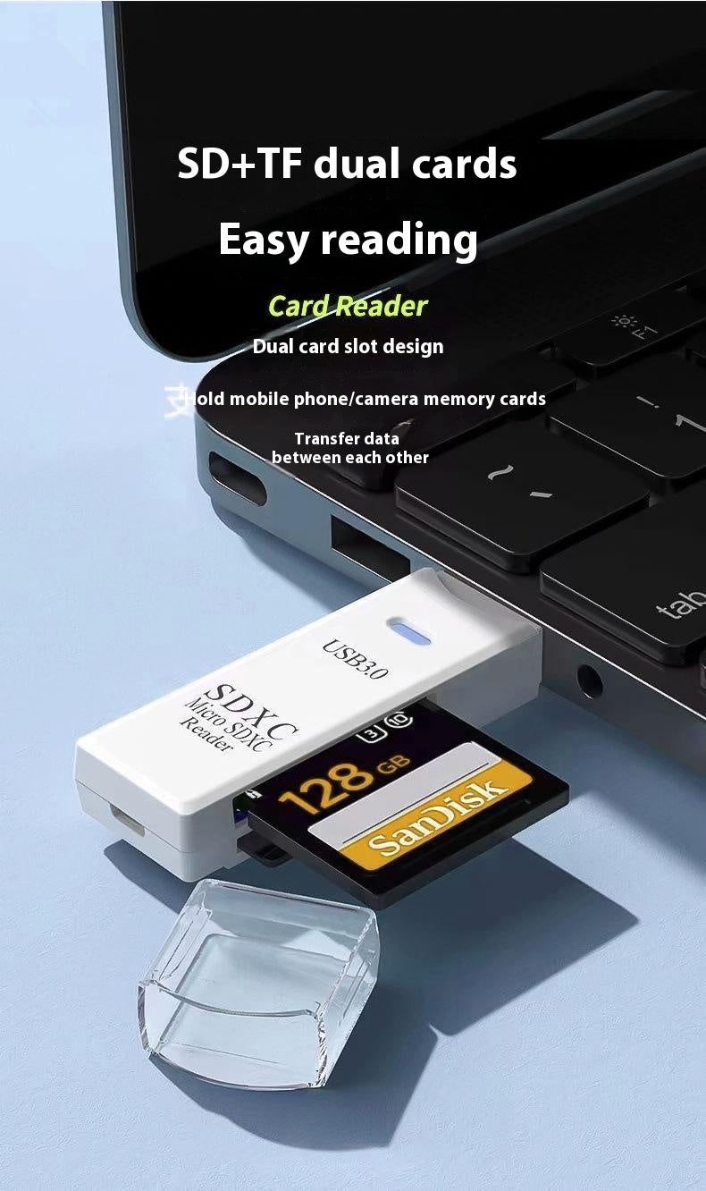 Multifunctional 2-in-1 High-Speed USB 3.0 Card Reader Supports TF + SD for Computer, Tablet, Camera, Laptop, and Car Use
