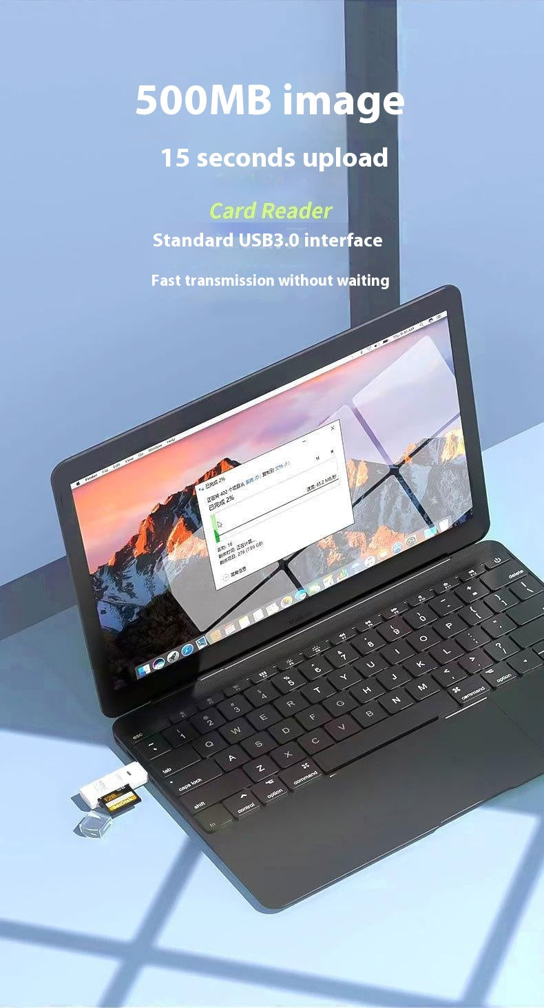 Multifunctional 2-in-1 High-Speed USB 3.0 Card Reader Supports TF + SD for Computer, Tablet, Camera, Laptop, and Car Use