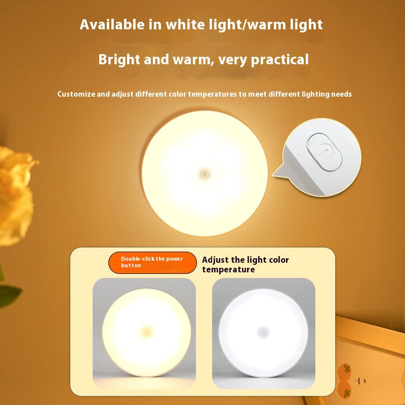 In Stock Round Human Body Sensor Light Small UFO Type C Magnetic Charging Night Light New Model Staircase Smart Cabinet Light