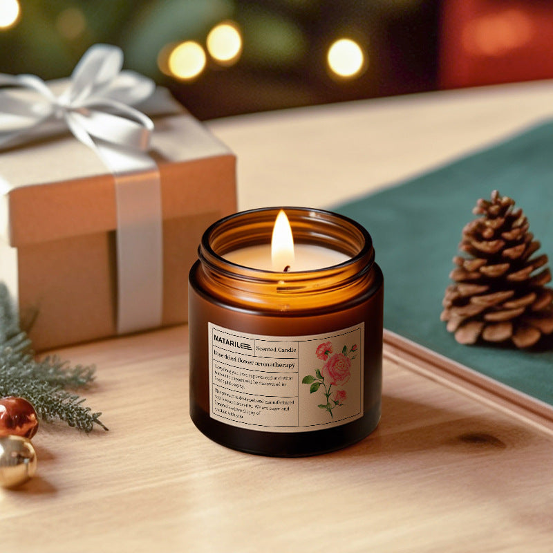 Zhongheng Rose Dried Flower Aromatherapy Candle for Home Bedroom Plant Essential Oil Niche Fragrance Long-lasting Scent Romantic Atmosphere