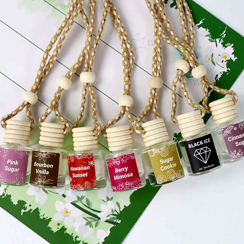 Cross-Border Hot Car Air Freshener Multiple Scents Available Glass Bottle Pendant Aromatherapy Essential Oil Car Interior Decoration Wholesale