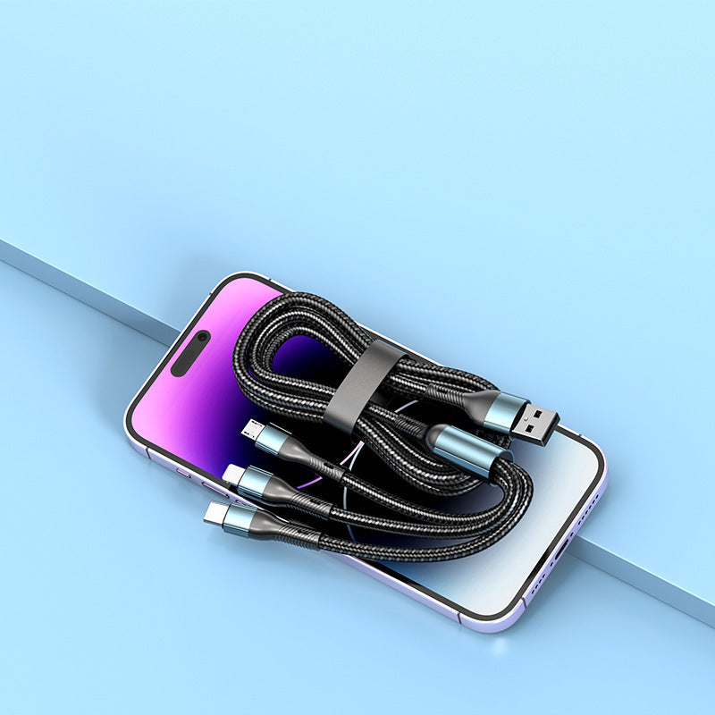 120W Charging Cable Braided Data Cable Three-in-One Tpyec Super Fast Charge Car One Drag Three Huawei General