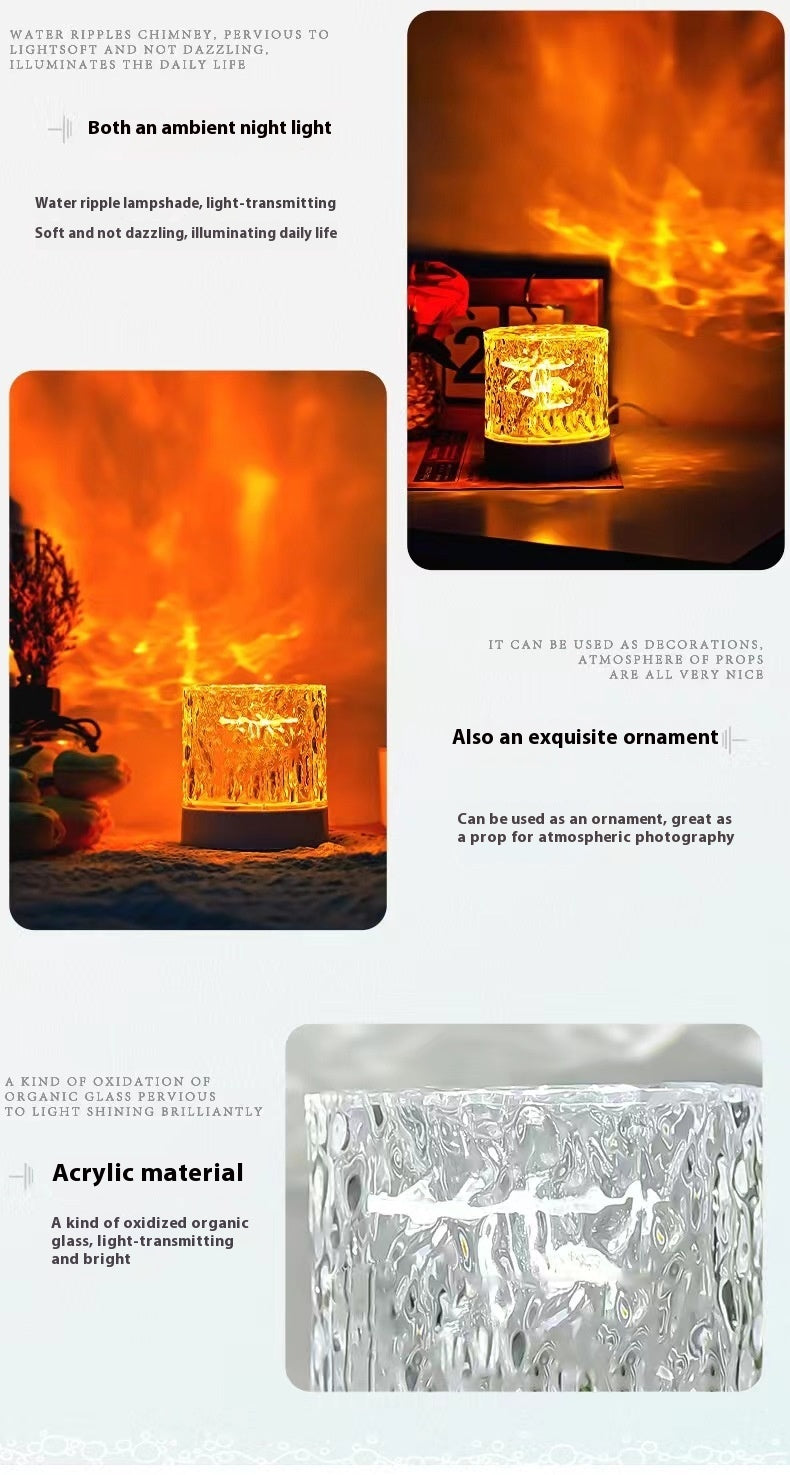 Night Light Table Lamp Night Light Rotating Water Ripple Atmosphere Light Water Pattern Lamp Bedroom Bedside Flame Romantic Lamp
