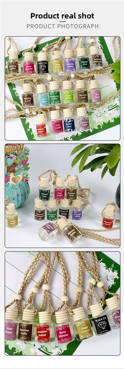 Cross-Border Hot Car Air Freshener Multiple Scents Available Glass Bottle Pendant Aromatherapy Essential Oil Car Interior Decoration Wholesale