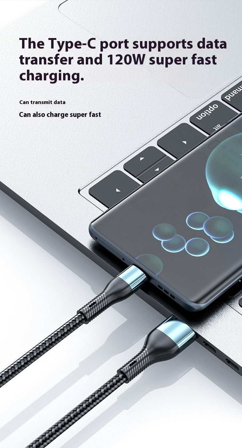 120W Charging Cable Braided Data Cable Three-in-One Tpyec Super Fast Charge Car One Drag Three Huawei General