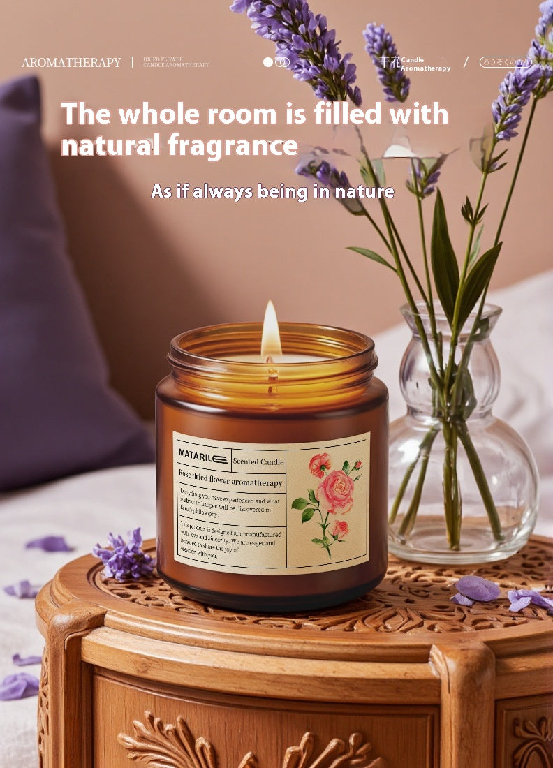 Zhongheng Rose Dried Flower Aromatherapy Candle for Home Bedroom Plant Essential Oil Niche Fragrance Long-lasting Scent Romantic Atmosphere