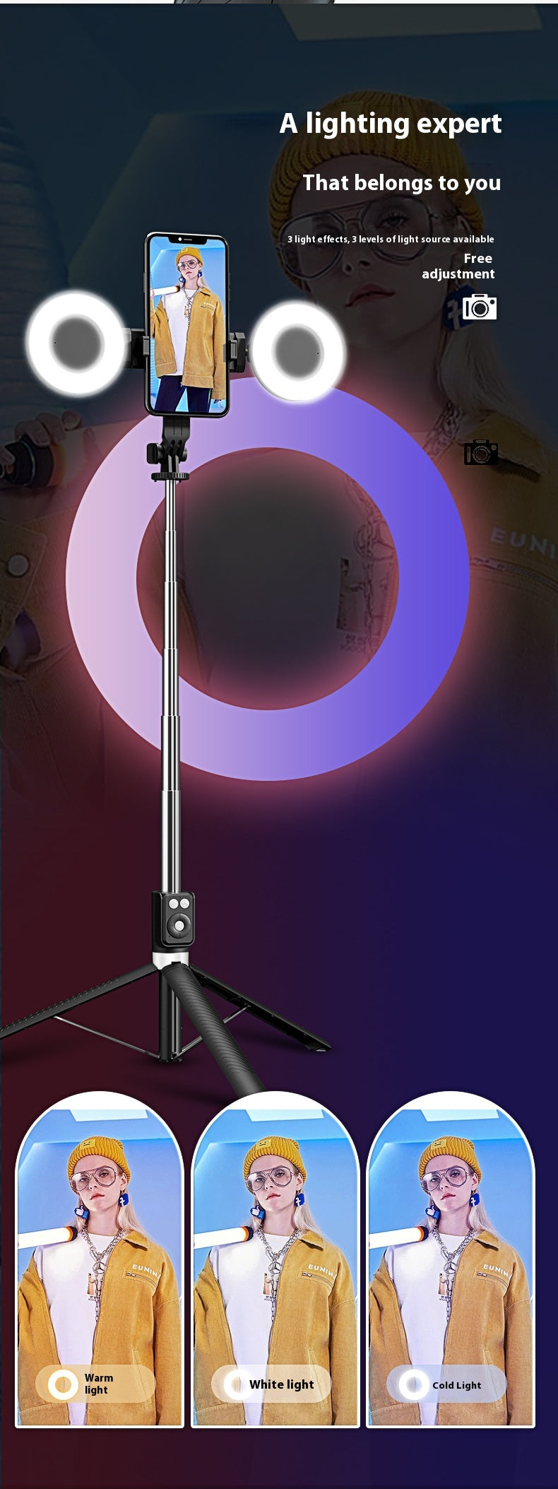 1.7m Phone Stand Selfie Stick Remote Control Video Recording Tripod Integrated Portable Stand Charging