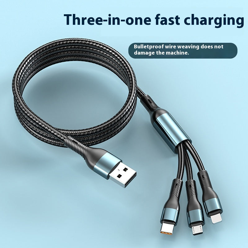 120W Charging Cable Braided Data Cable Three-in-One Tpyec Super Fast Charge Car One Drag Three Huawei General