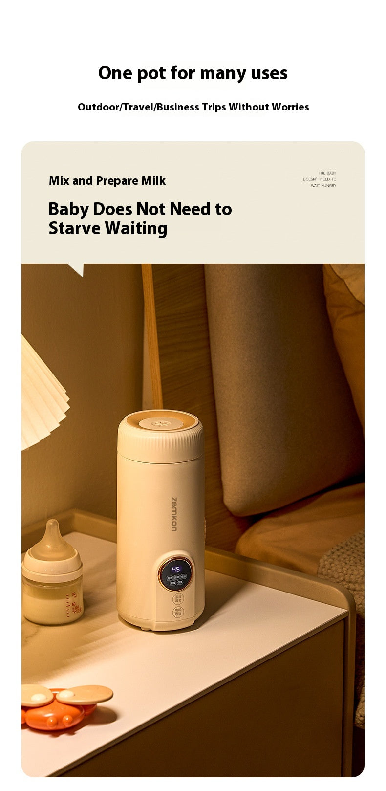 Zemkon Portable Electric Kettle All-in-One Fully Automatic Travel Electric Heating Cup Small Electric Kettle Heating Cup