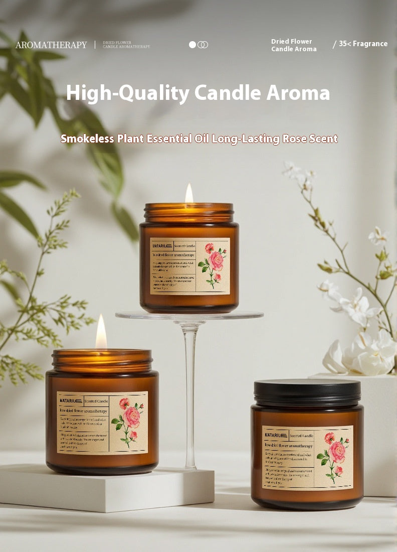 Zhongheng Rose Dried Flower Aromatherapy Candle for Home Bedroom Plant Essential Oil Niche Fragrance Long-lasting Scent Romantic Atmosphere