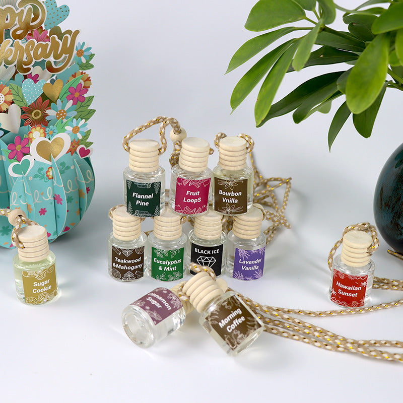 Cross-Border Hot Car Air Freshener Multiple Scents Available Glass Bottle Pendant Aromatherapy Essential Oil Car Interior Decoration Wholesale
