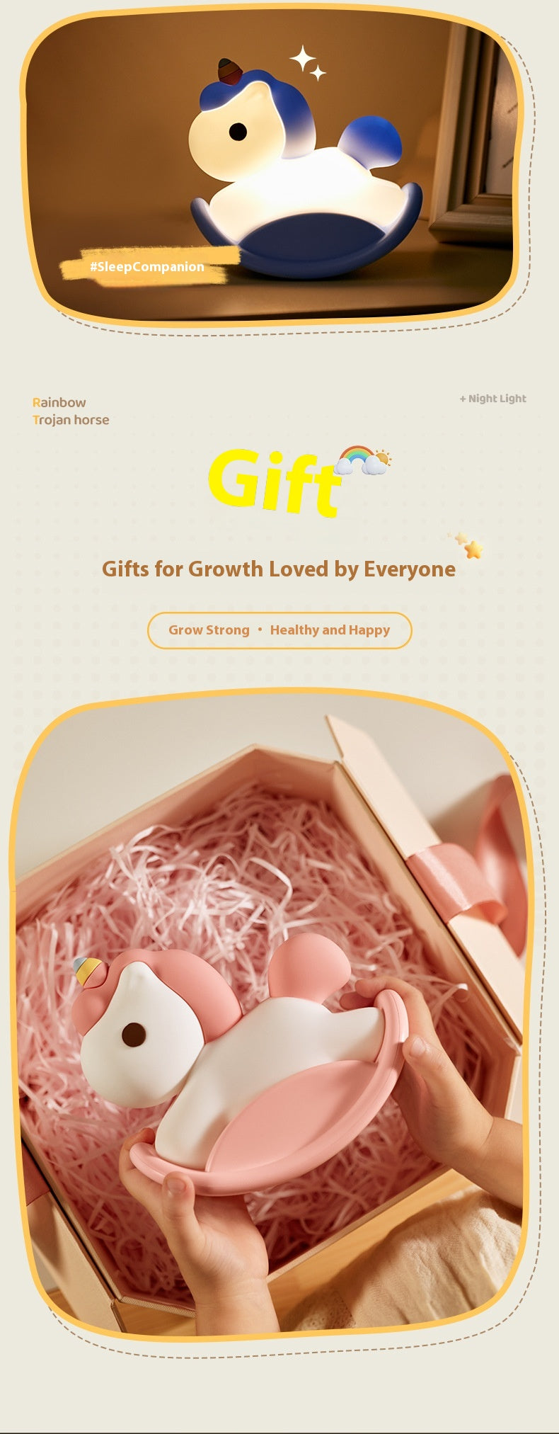 Unicorn Wooden Horse Lamp USB Three-level brightness adjustment