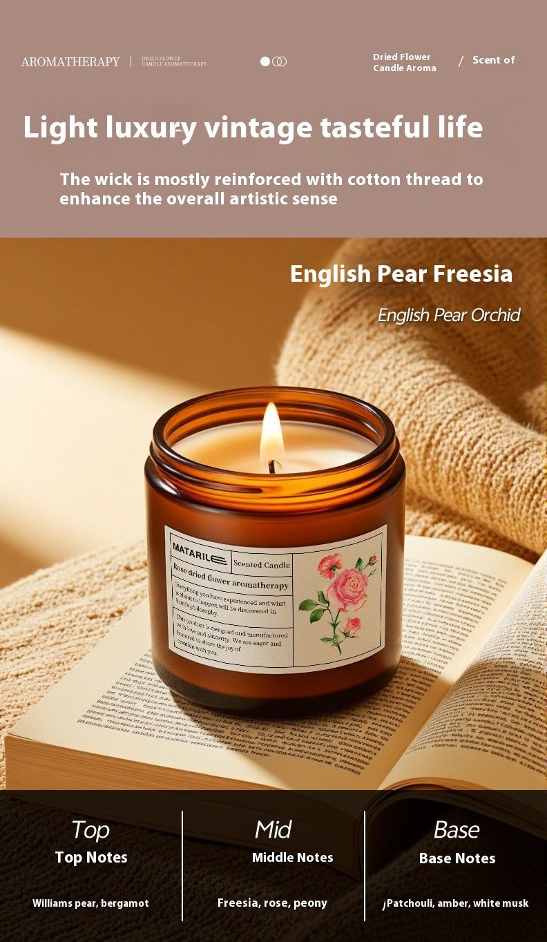 Zhongheng Rose Dried Flower Aromatherapy Candle for Home Bedroom Plant Essential Oil Niche Fragrance Long-lasting Scent Romantic Atmosphere