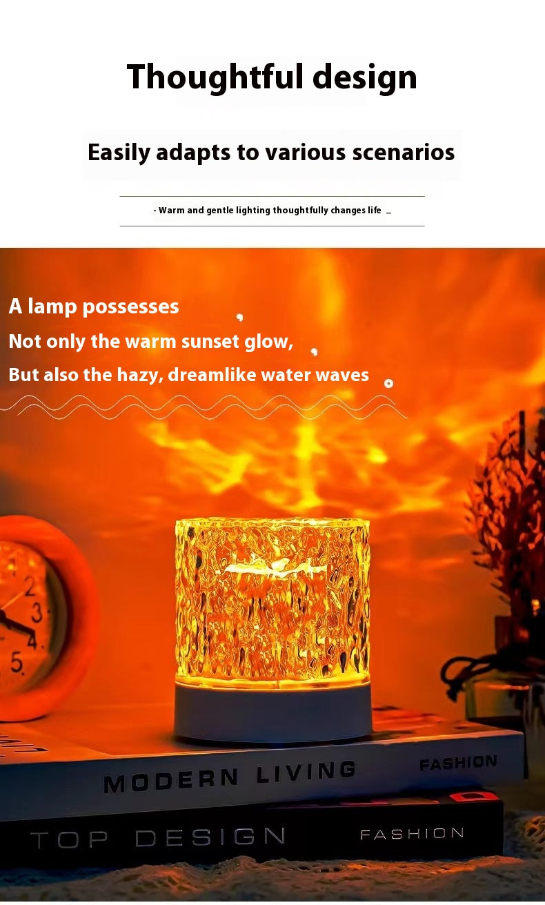 Night Light Table Lamp Night Light Rotating Water Ripple Atmosphere Light Water Pattern Lamp Bedroom Bedside Flame Romantic Lamp