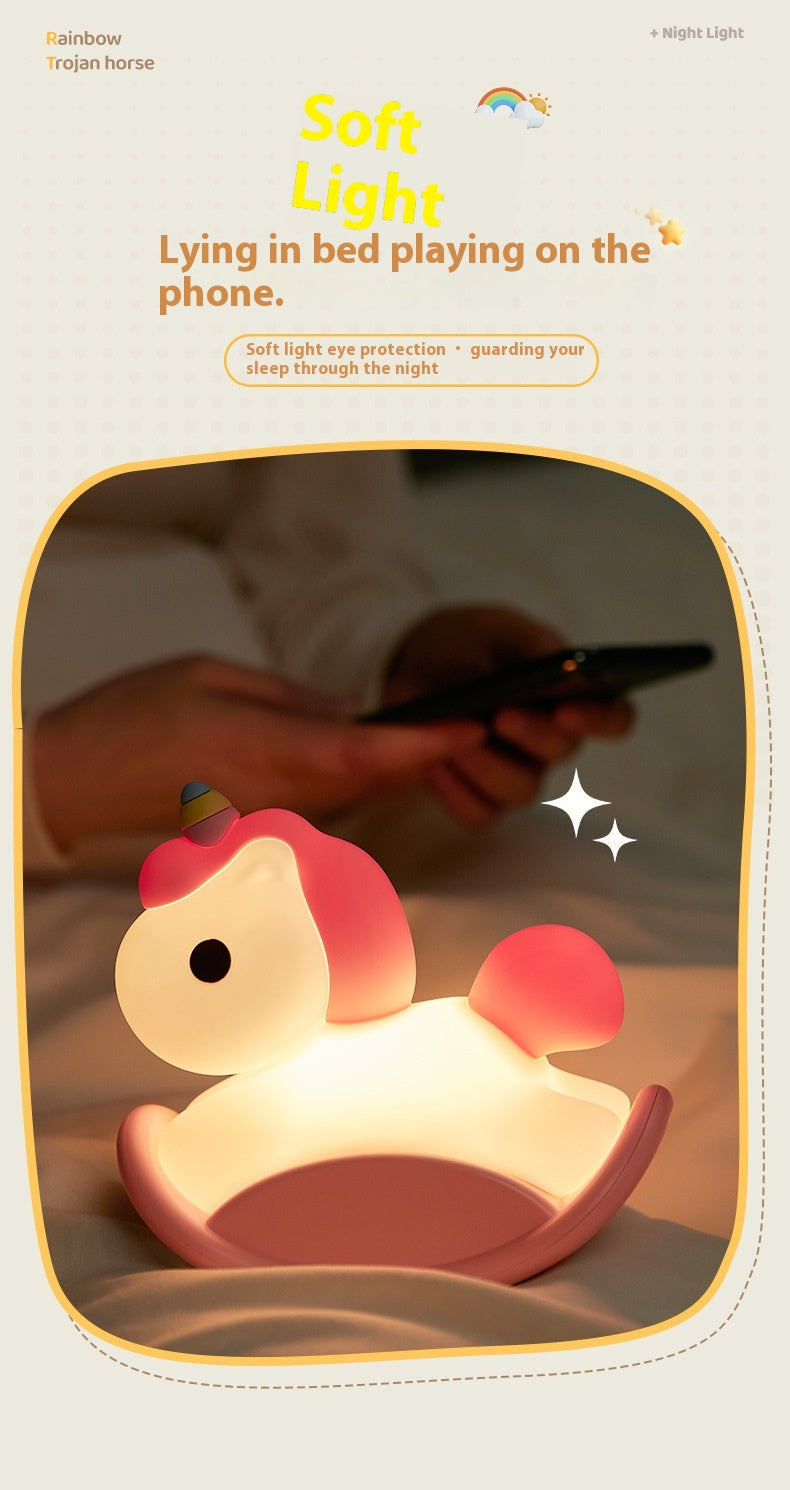 Unicorn Wooden Horse Lamp USB Three-level brightness adjustment