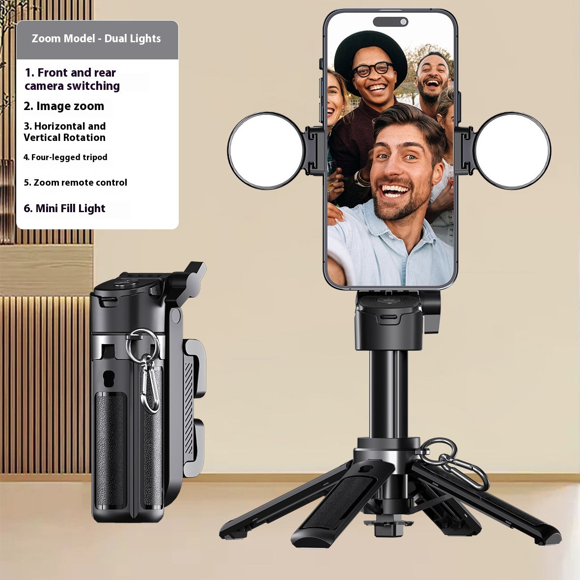 Zoom New Mini Selfie Stick Travel Photography Multi-Functional Stand Live Streaming Stand Phone Selfie Stick with Fill Light