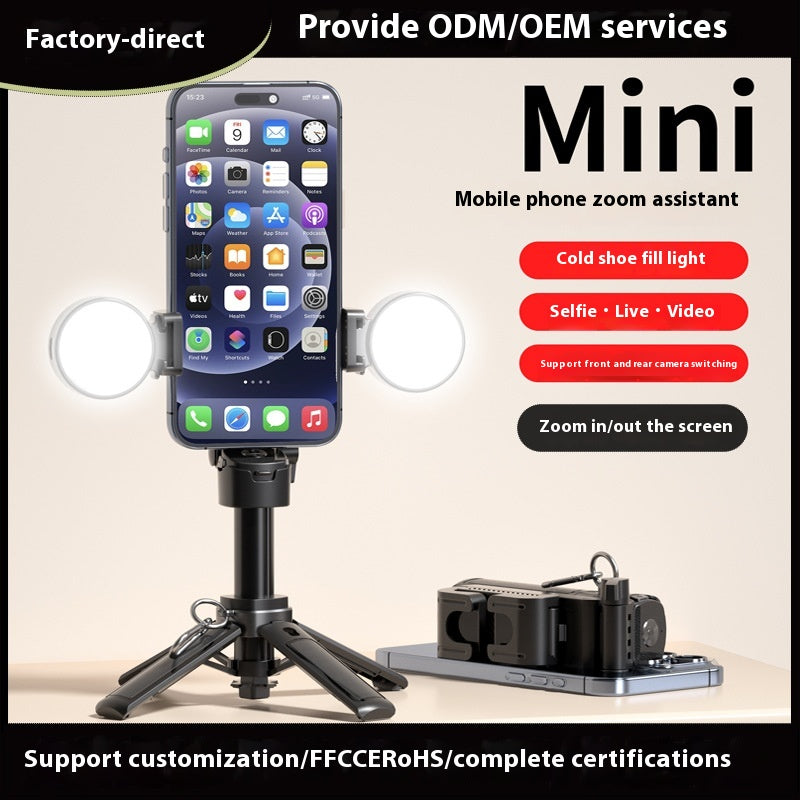Zoom New Mini Selfie Stick Travel Photography Multi-Functional Stand Live Streaming Stand Phone Selfie Stick with Fill Light