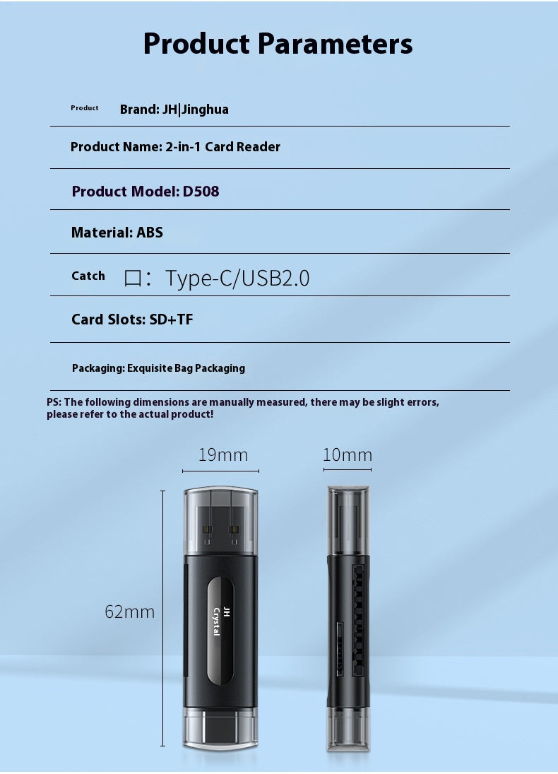 Computer USB Android Phone Dual-use Type-C Multi-function Two-in-one OTG Card Reader Mini TF Camera SD Card