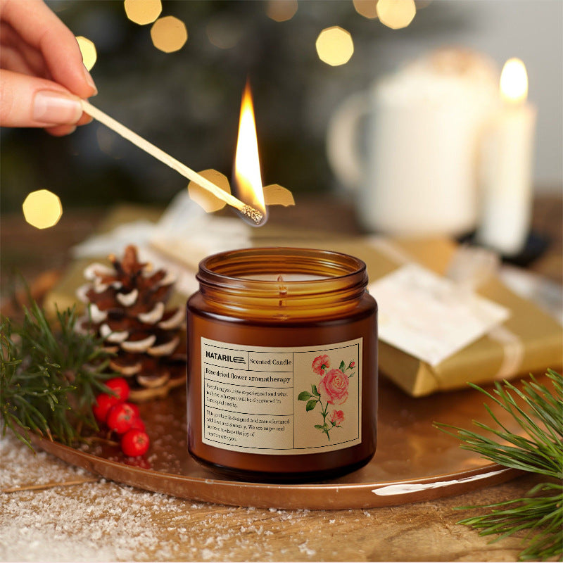 Zhongheng Rose Dried Flower Aromatherapy Candle for Home Bedroom Plant Essential Oil Niche Fragrance Long-lasting Scent Romantic Atmosphere