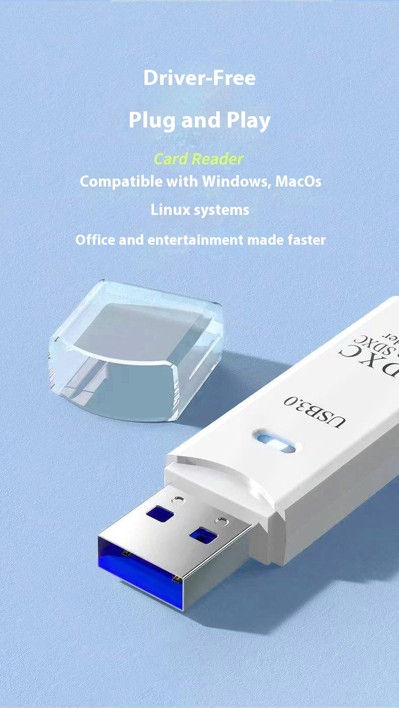 Multifunctional 2-in-1 High-Speed USB 3.0 Card Reader Supports TF + SD for Computer, Tablet, Camera, Laptop, and Car Use