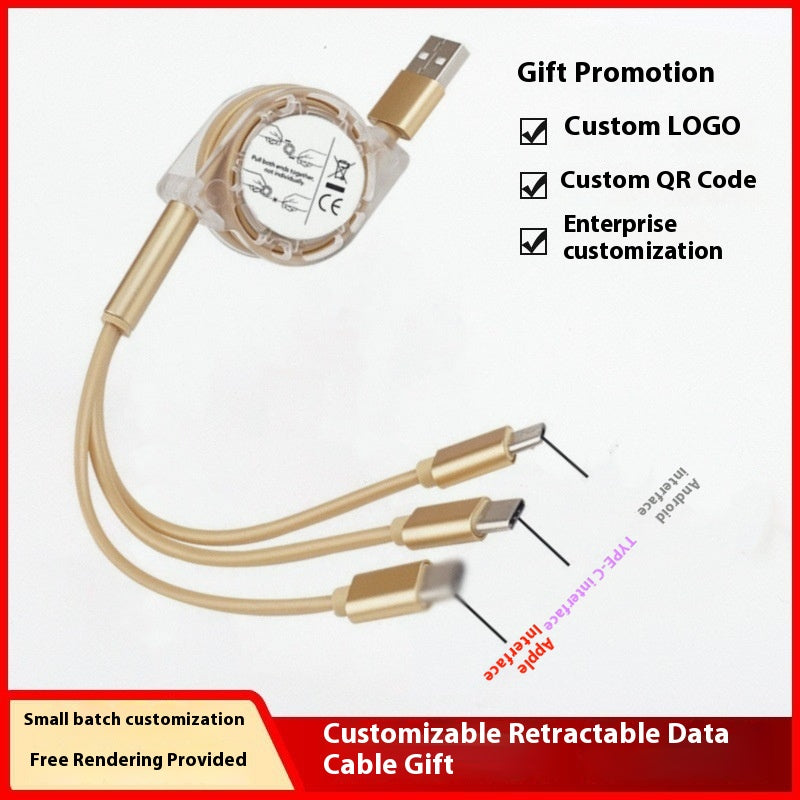 Retractable 3-in-1 Phone Data Cable Compatible with Apple Android TYPE-C Three-in-One Gift Charging Cable Fast Charging Cable
