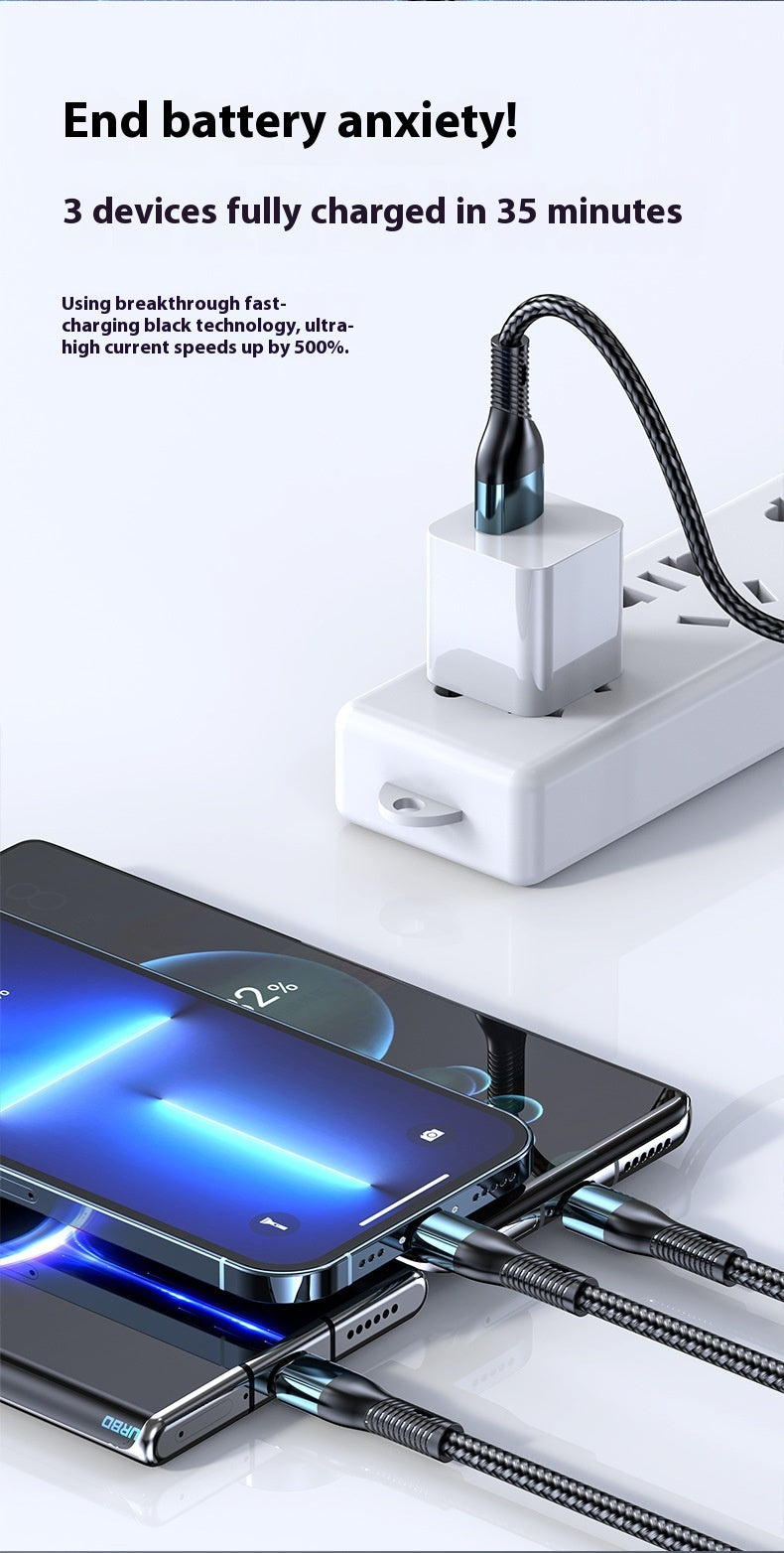 120W Charging Cable Braided Data Cable Three-in-One Tpyec Super Fast Charge Car One Drag Three Huawei General