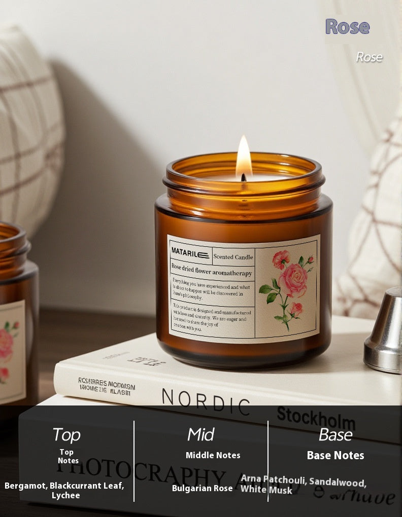 Zhongheng Rose Dried Flower Aromatherapy Candle for Home Bedroom Plant Essential Oil Niche Fragrance Long-lasting Scent Romantic Atmosphere