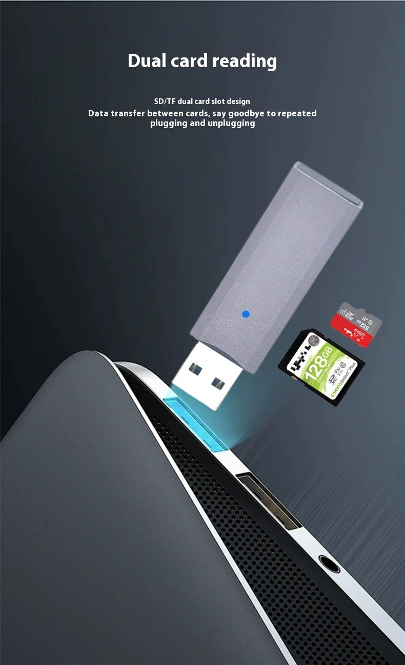 Multifunctional 2-in-1 High-Speed USB 3.0 Card Reader Supports TF + SD for Computer, Tablet, Camera, Laptop, and Car Use