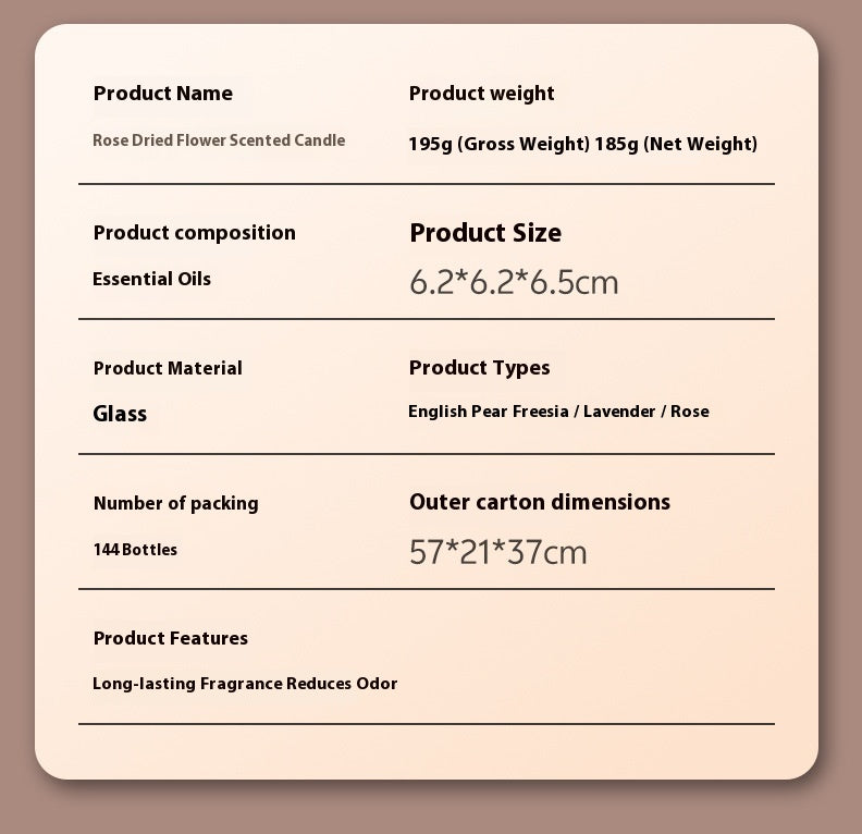 Zhongheng Rose Dried Flower Aromatherapy Candle for Home Bedroom Plant Essential Oil Niche Fragrance Long-lasting Scent Romantic Atmosphere