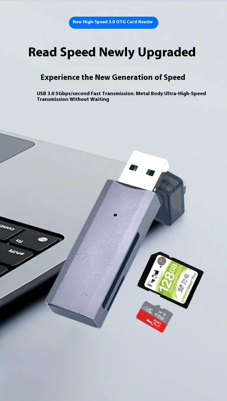 Multifunctional 2-in-1 High-Speed USB 3.0 Card Reader Supports TF + SD for Computer, Tablet, Camera, Laptop, and Car Use