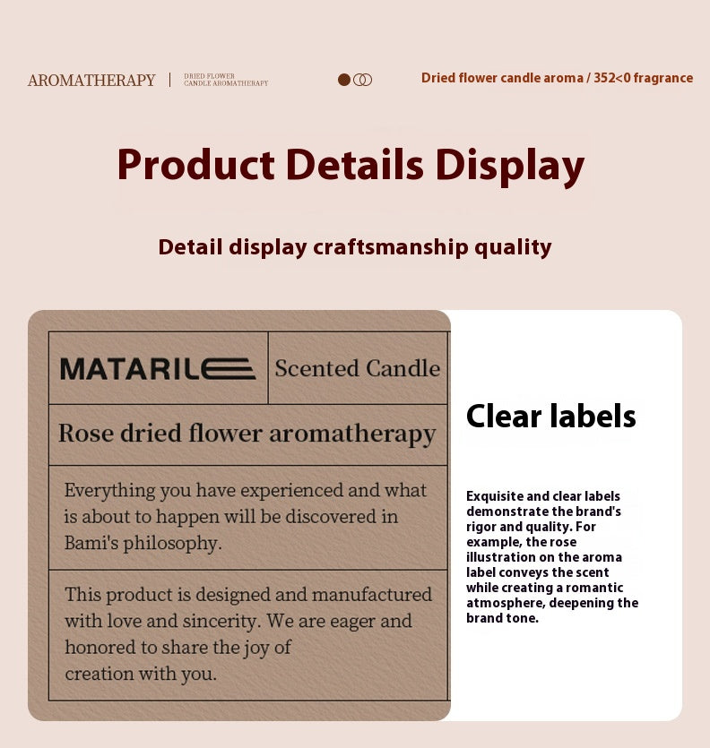 Zhongheng Rose Dried Flower Aromatherapy Candle for Home Bedroom Plant Essential Oil Niche Fragrance Long-lasting Scent Romantic Atmosphere