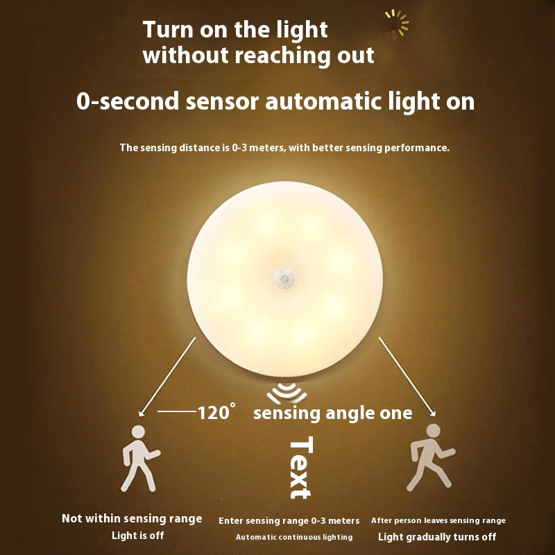 In Stock Round Human Body Sensor Light Small UFO Type C Magnetic Charging Night Light New Model Staircase Smart Cabinet Light