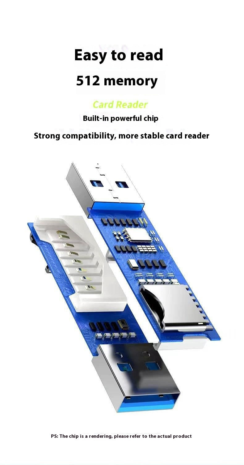 Multifunctional 2-in-1 High-Speed USB 3.0 Card Reader Supports TF + SD for Computer, Tablet, Camera, Laptop, and Car Use