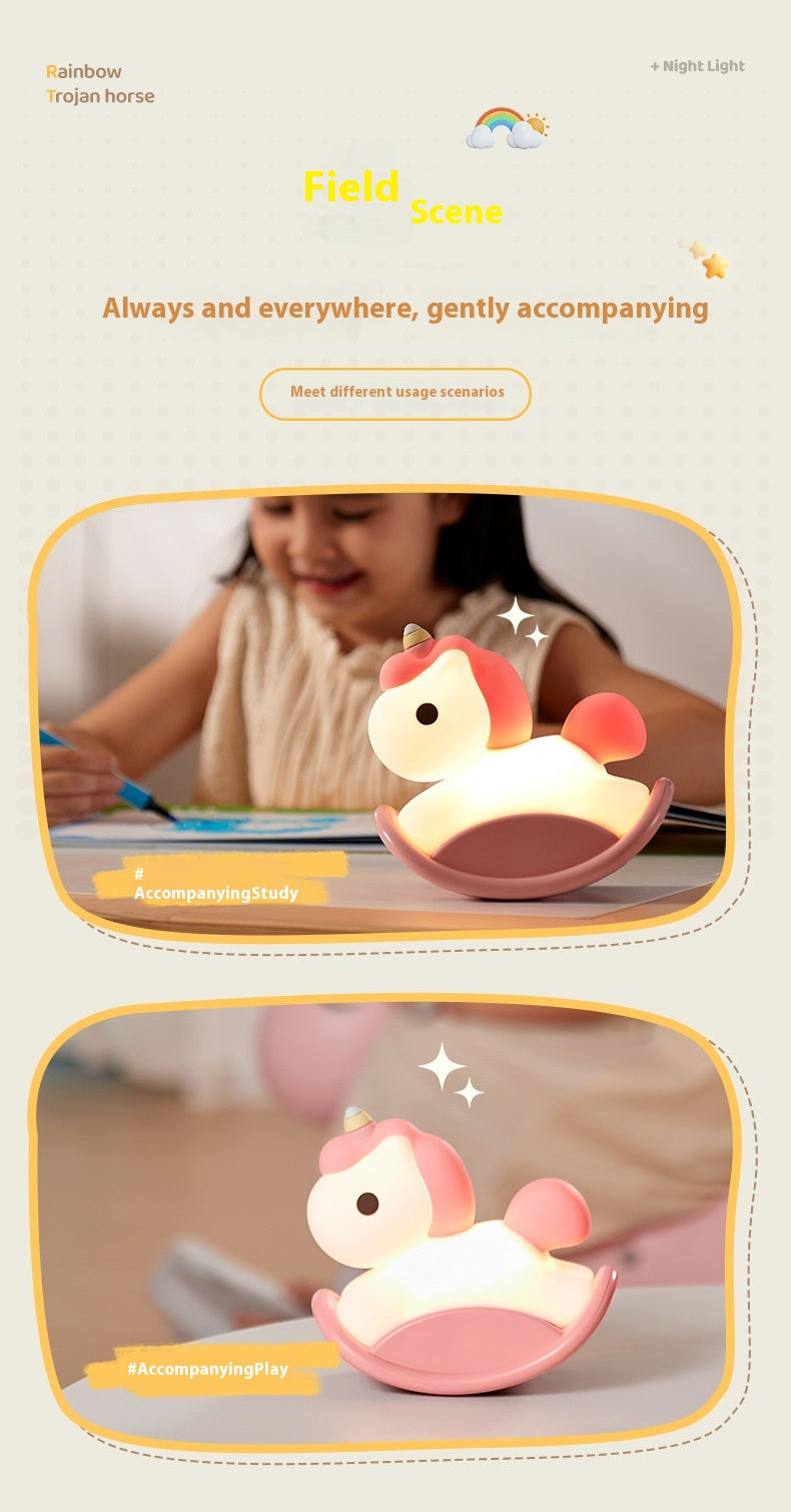 Unicorn Wooden Horse Lamp USB Three-level brightness adjustment