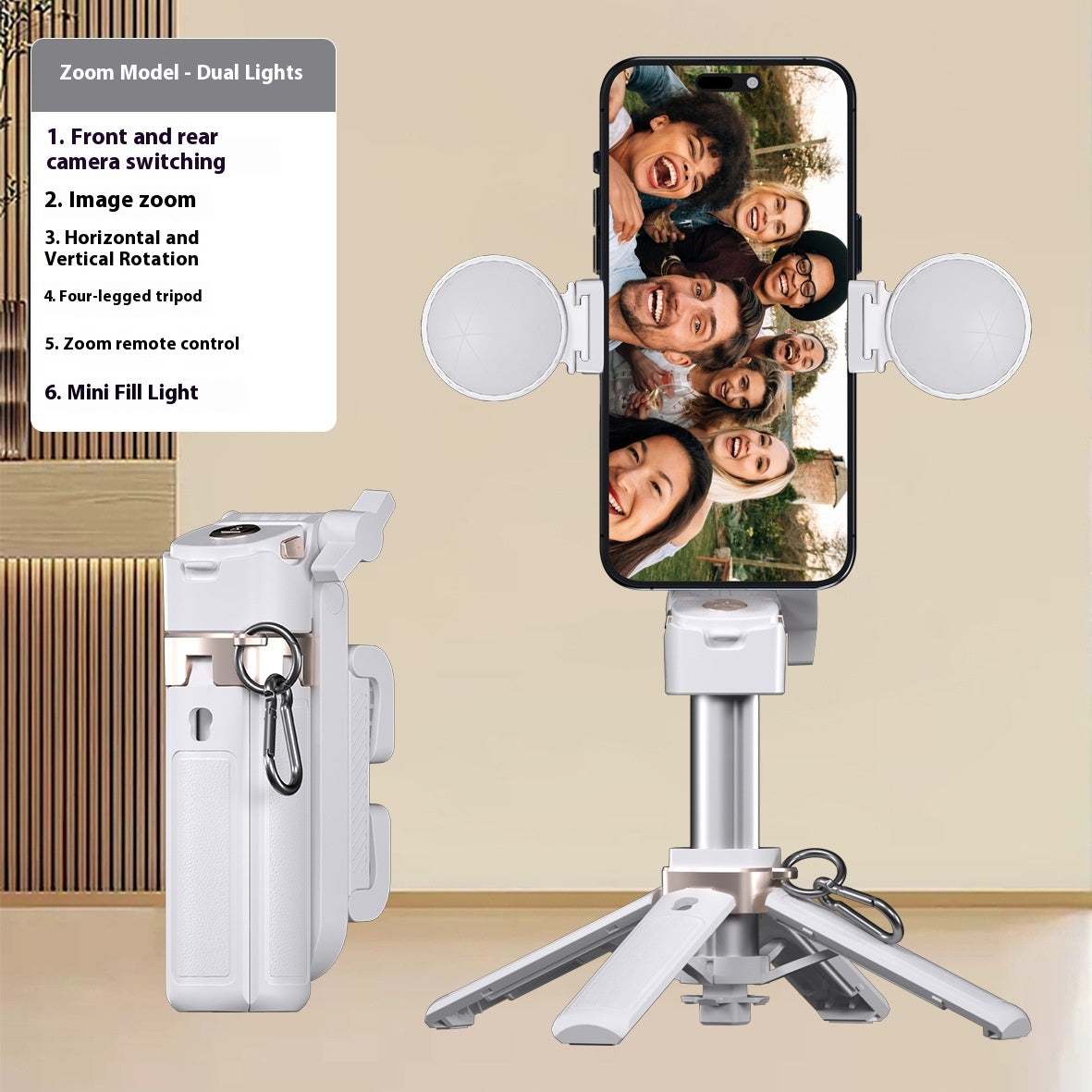 Zoom New Mini Selfie Stick Travel Photography Multi-Functional Stand Live Streaming Stand Phone Selfie Stick with Fill Light