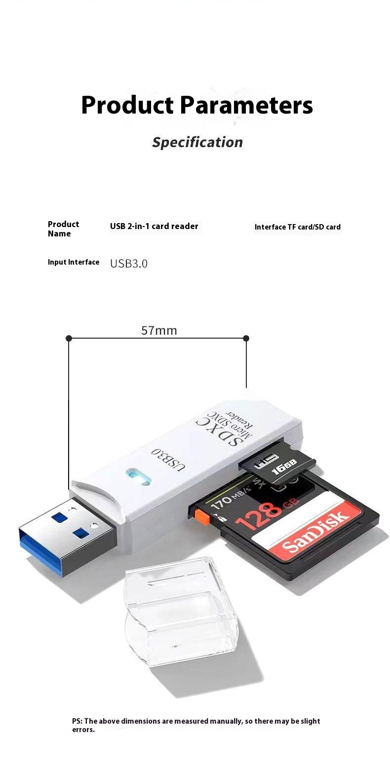 Multifunctional 2-in-1 High-Speed USB 3.0 Card Reader Supports TF + SD for Computer, Tablet, Camera, Laptop, and Car Use