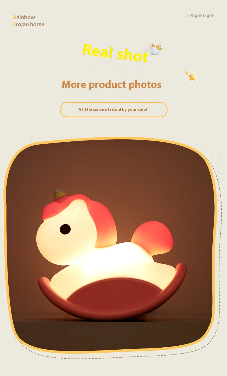 Unicorn Wooden Horse Lamp USB Three-level brightness adjustment