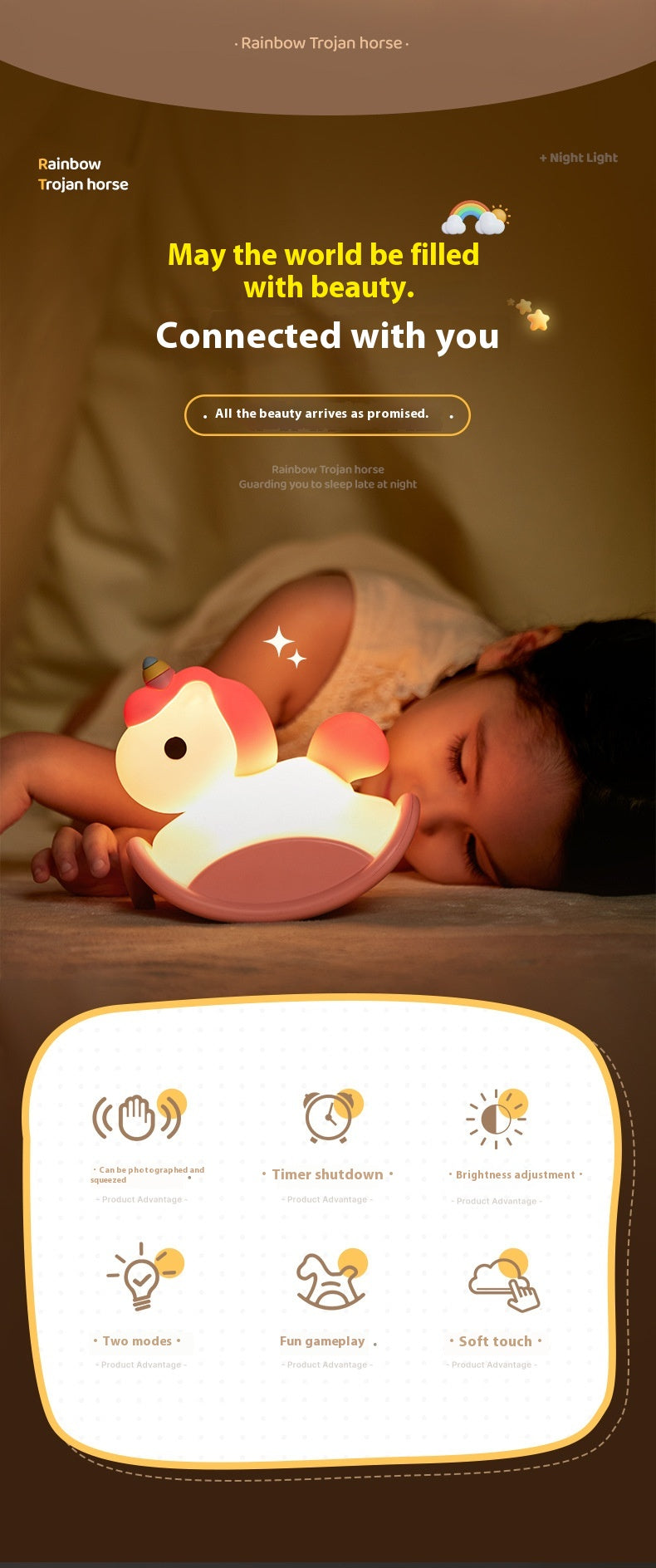 Unicorn Wooden Horse Lamp USB Three-level brightness adjustment