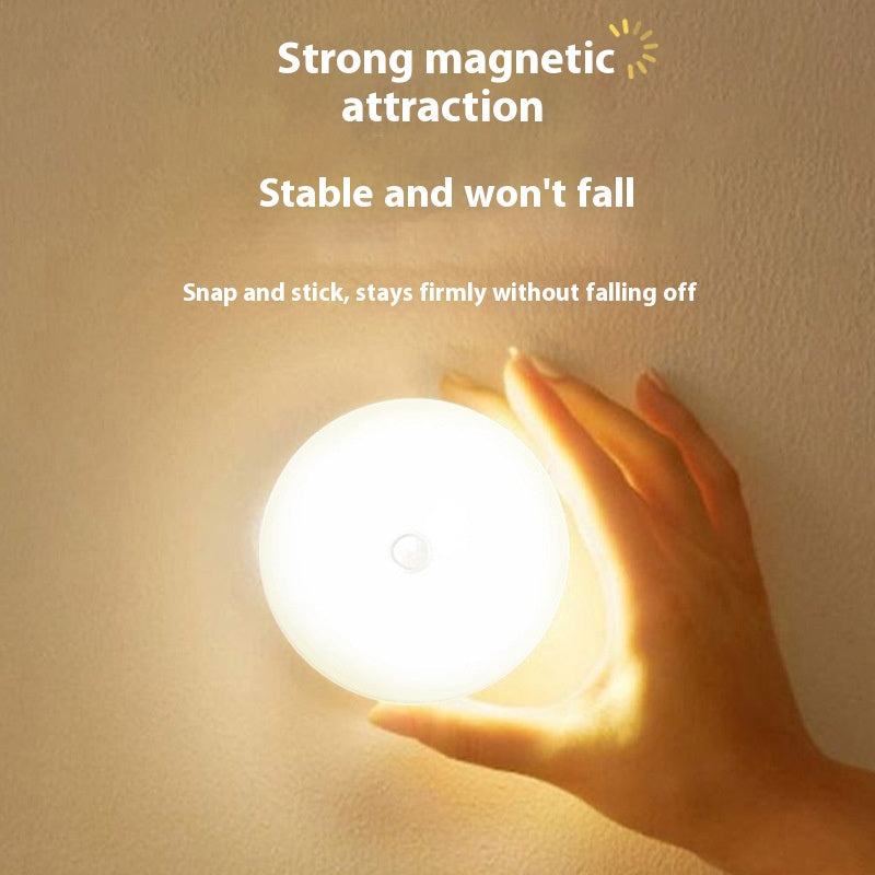 In Stock Round Human Body Sensor Light Small UFO Type C Magnetic Charging Night Light New Model Staircase Smart Cabinet Light