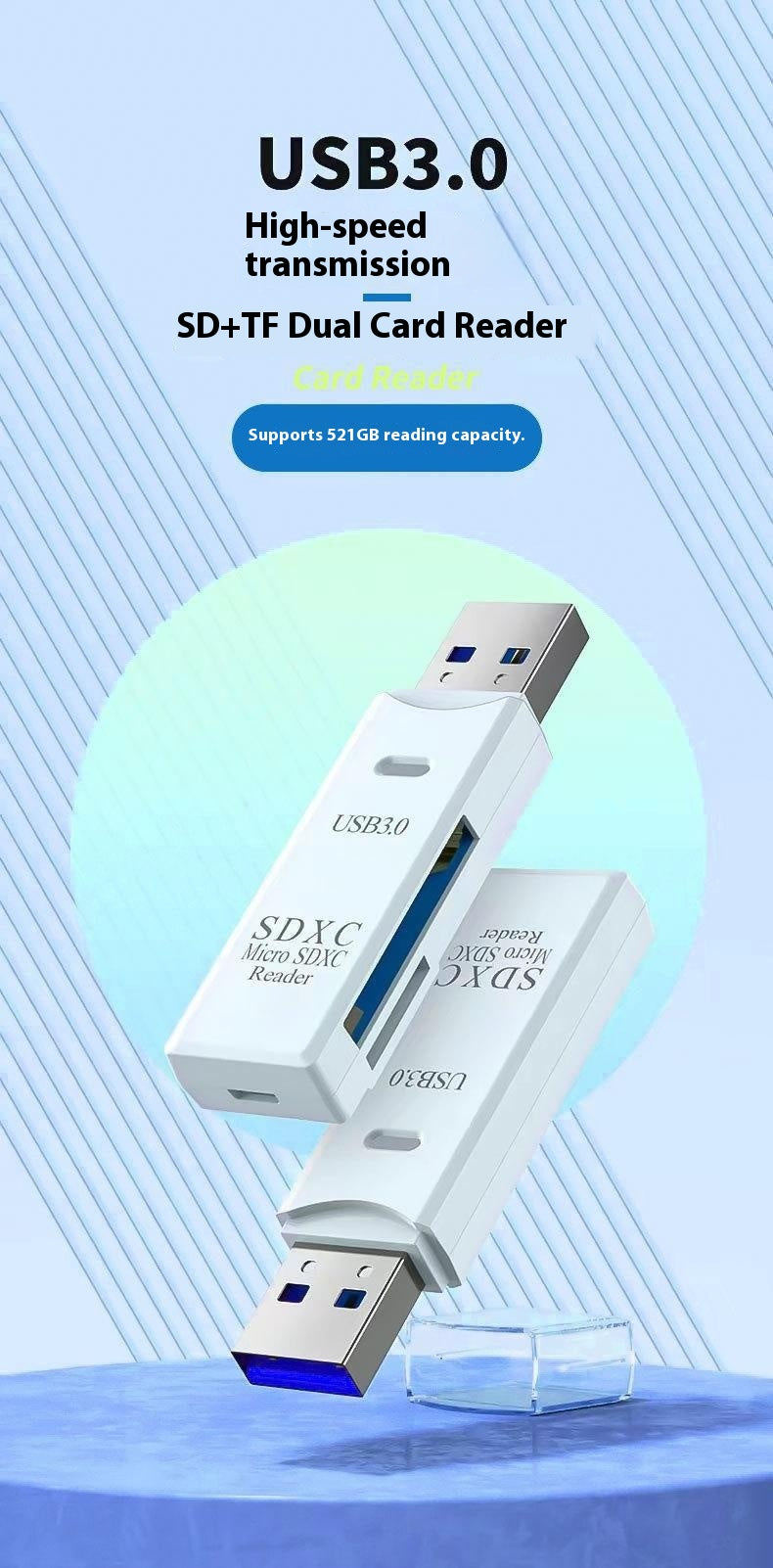 Multifunctional 2-in-1 High-Speed USB 3.0 Card Reader Supports TF + SD for Computer, Tablet, Camera, Laptop, and Car Use