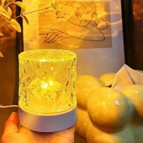 Night Light Table Lamp Night Light Rotating Water Ripple Atmosphere Light Water Pattern Lamp Bedroom Bedside Flame Romantic Lamp
