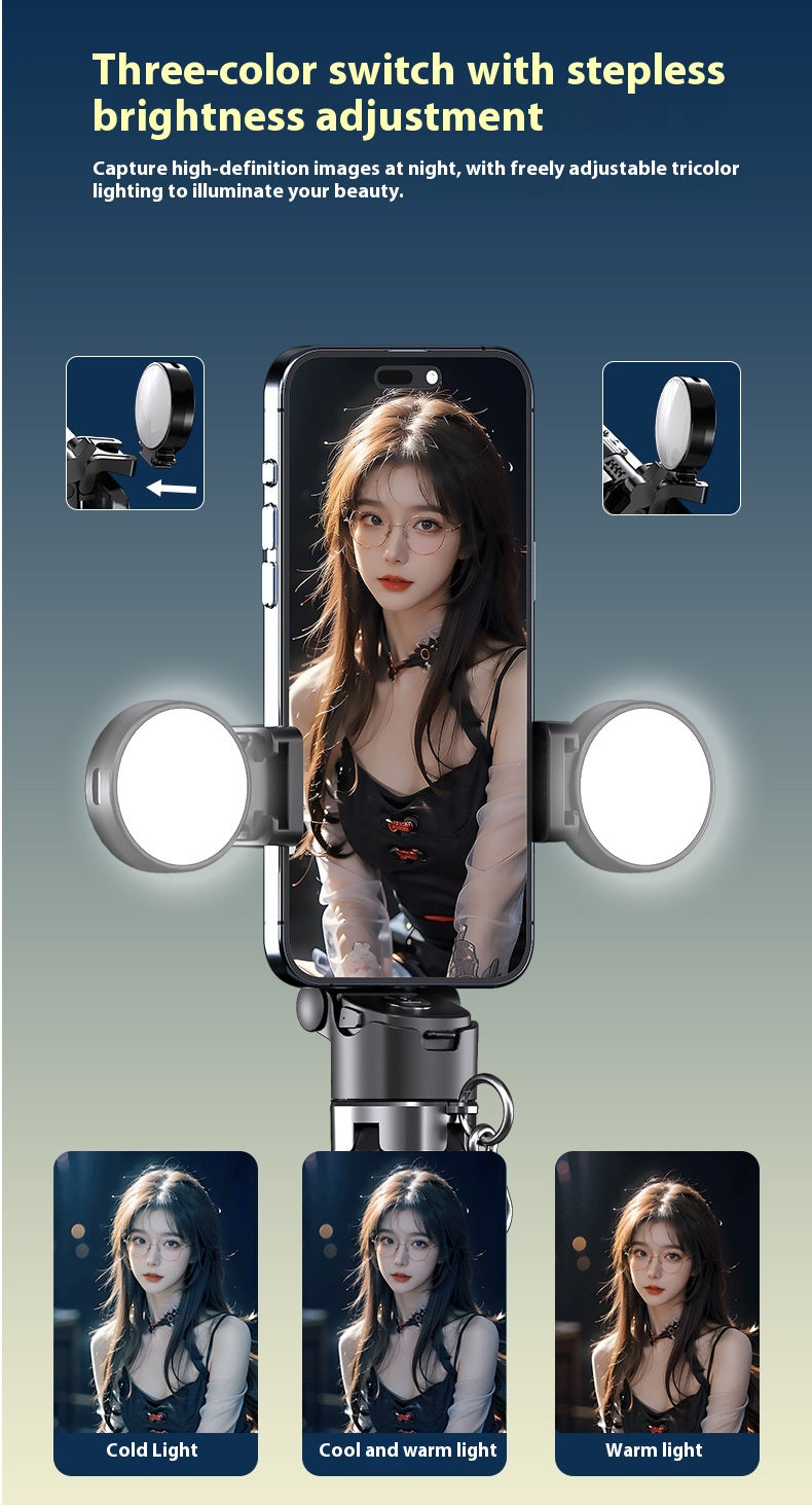 Zoom New Mini Selfie Stick Travel Photography Multi-Functional Stand Live Streaming Stand Phone Selfie Stick with Fill Light