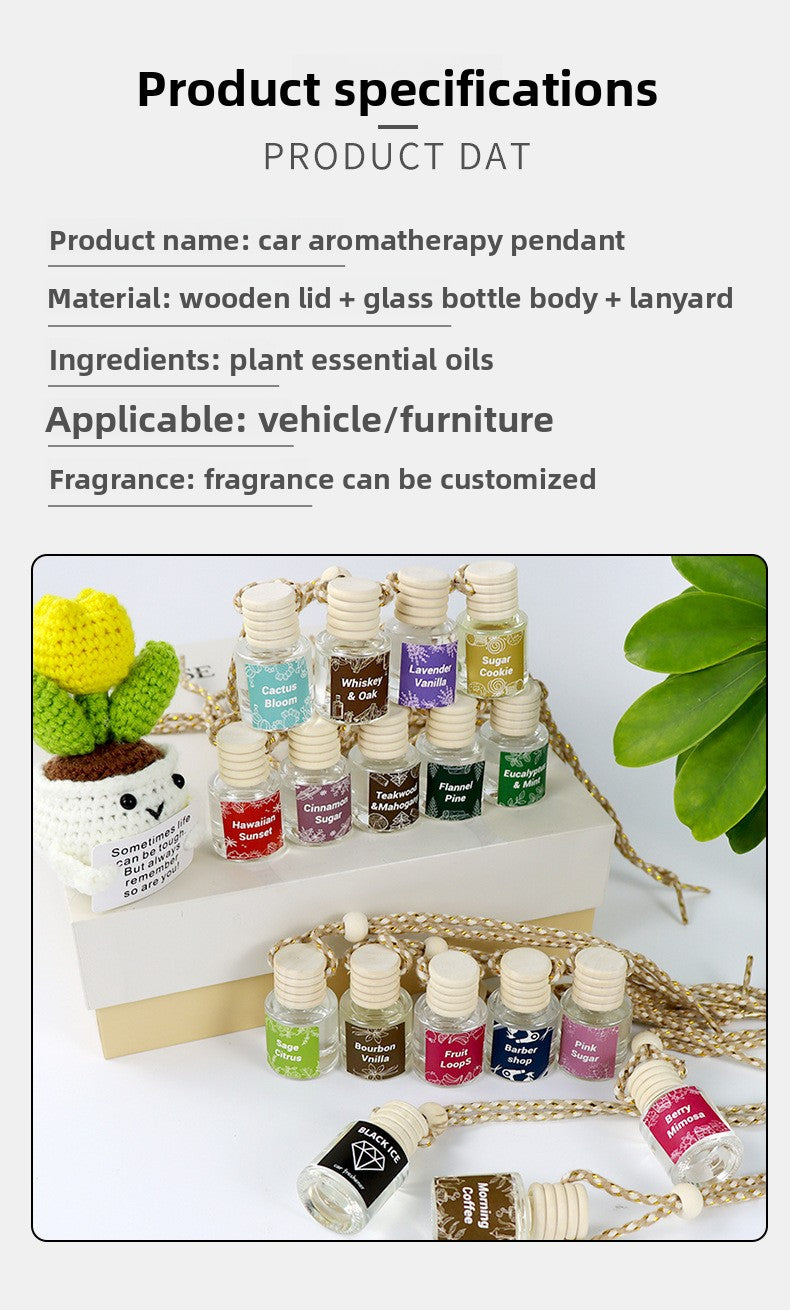Cross-Border Hot Car Air Freshener Multiple Scents Available Glass Bottle Pendant Aromatherapy Essential Oil Car Interior Decoration Wholesale