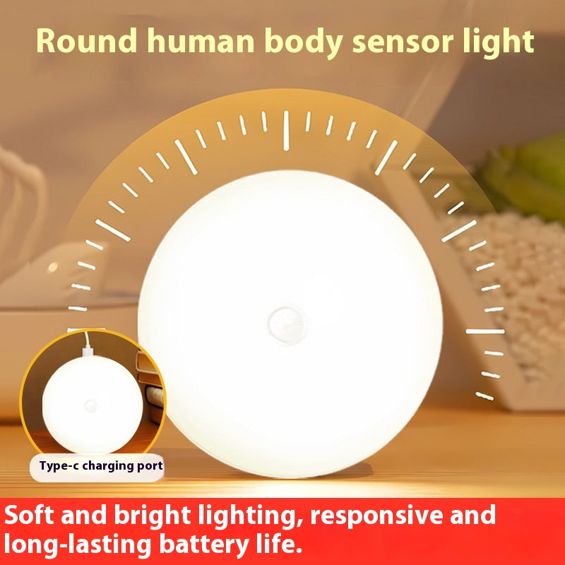 In Stock Round Human Body Sensor Light Small UFO Type C Magnetic Charging Night Light New Model Staircase Smart Cabinet Light