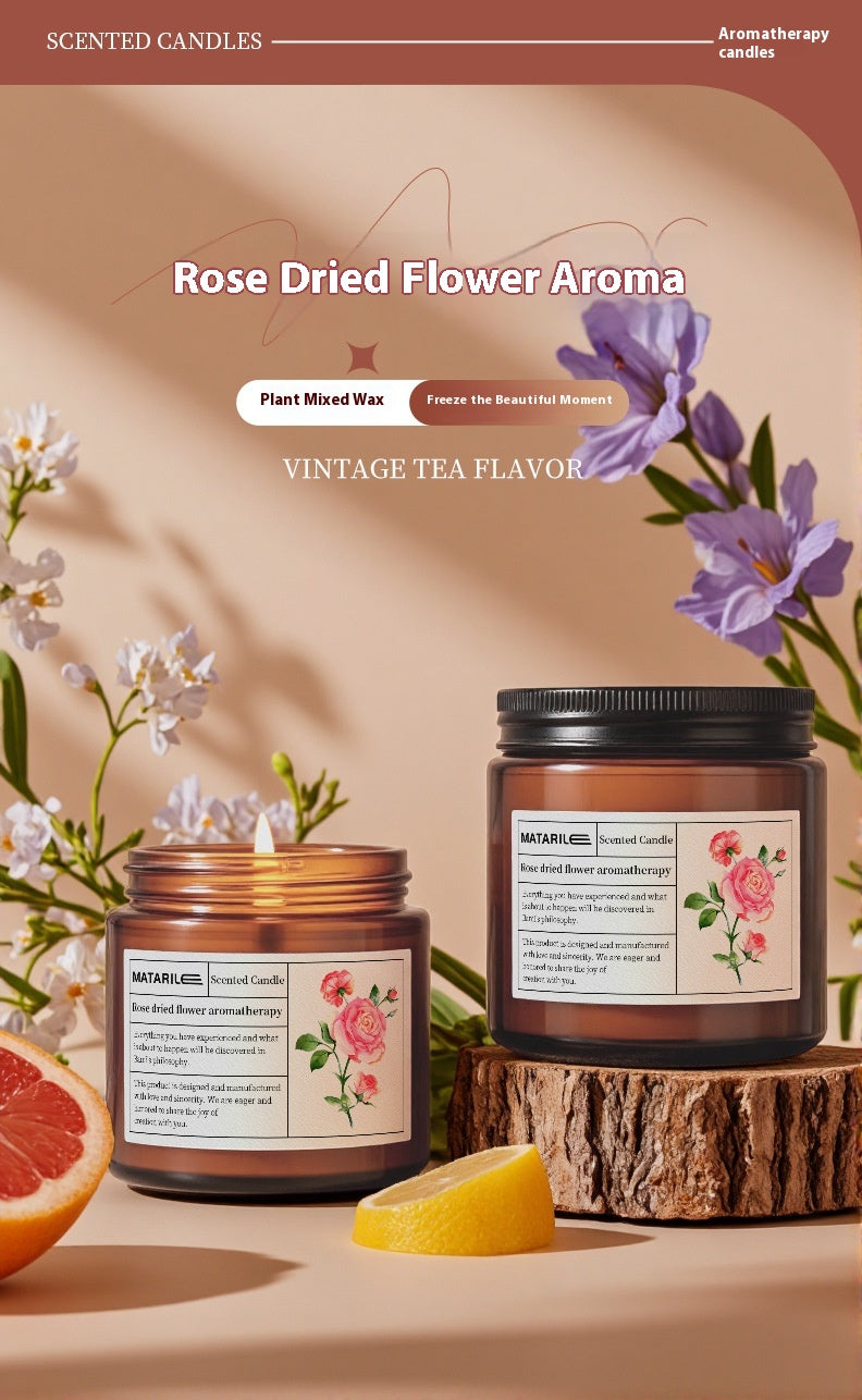 Zhongheng Rose Dried Flower Aromatherapy Candle for Home Bedroom Plant Essential Oil Niche Fragrance Long-lasting Scent Romantic Atmosphere