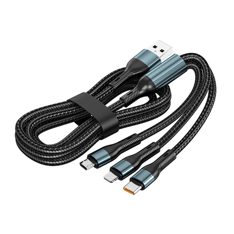 120W Charging Cable Braided Data Cable Three-in-One Tpyec Super Fast Charge Car One Drag Three Huawei General