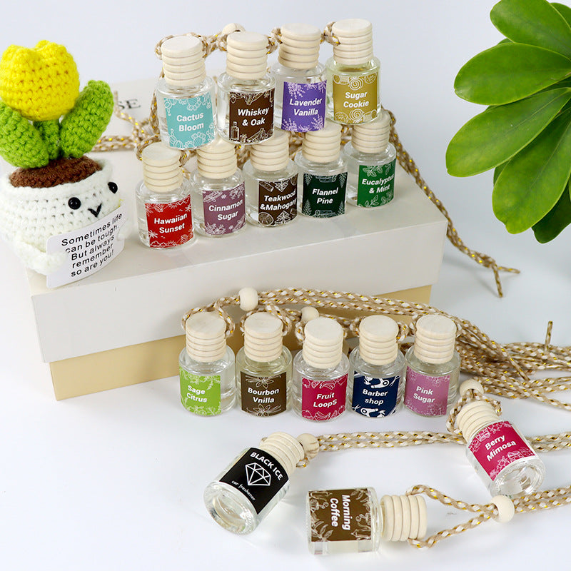 Cross-Border Hot Car Air Freshener Multiple Scents Available Glass Bottle Pendant Aromatherapy Essential Oil Car Interior Decoration Wholesale